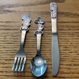 Vintage Disney Bonny Stainless Flatware Set Mickey Minnie Donald Duck Japan 3pc